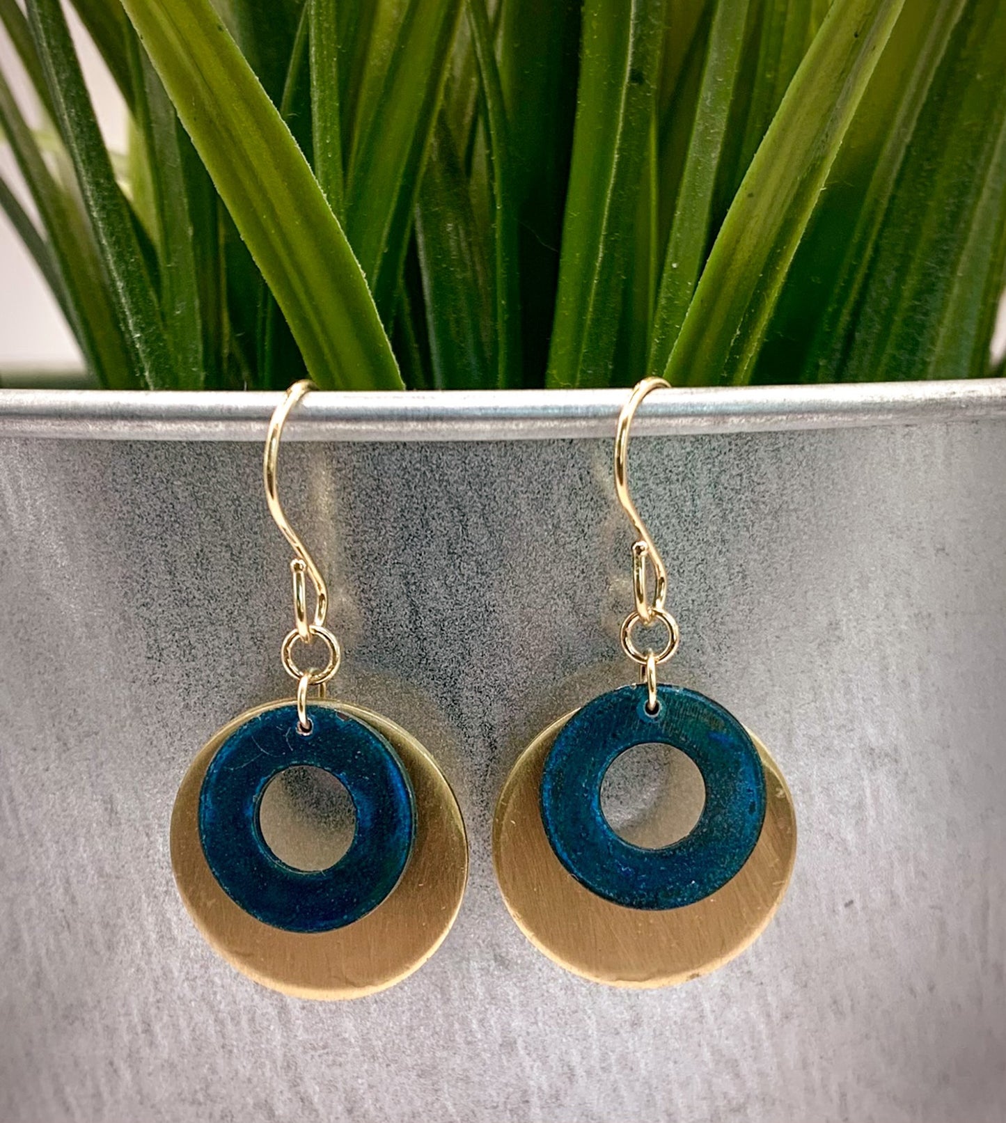 Reclaimed Copper Washers on Brushed Brass